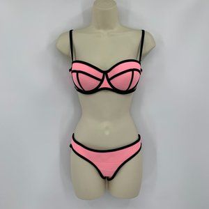 Triangl pink black bikini scuba neoprene mixed size swimsuit Small+/Med bottom